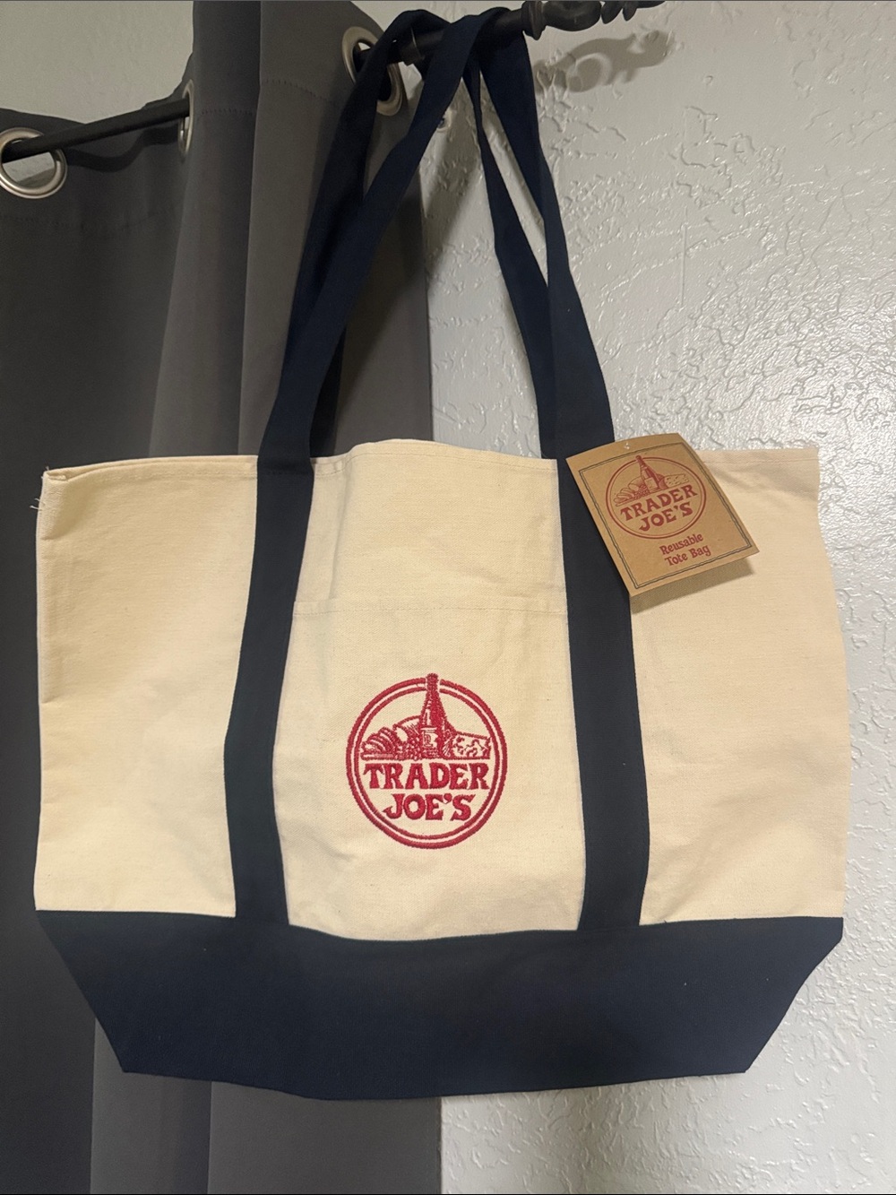 Trader Joe’s Canvas Tote Bag in Cream and Navy